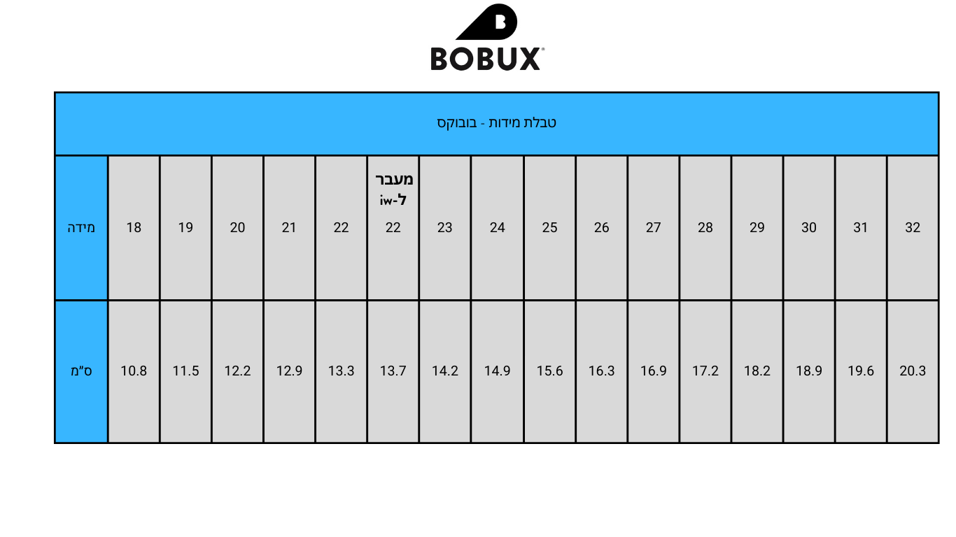 בובוקס טבלת מידות